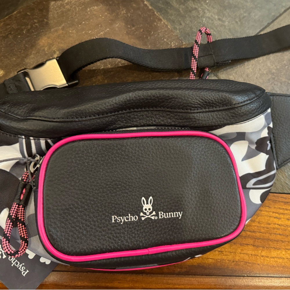 Psycho Bunny Black and Pink Fanny Pack Waist Bag